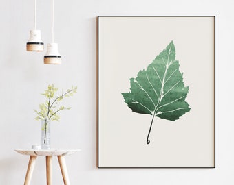 Birch Leaf Wall Art Print, seasonal digital download,  green feature wall printable