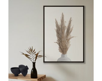 Dried Pampas Grass Printable, Digital download, floral plant print, minimal white vase print