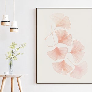 Blush Pink Ginkgo Wall Printable, Water Color Leaf, Digital download, Floral plant print
