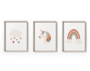 Rainbow & Unicorn Wall Art Printable,Gender Neutral  Printable Nursery Wall Art, Baby Shower Nursery Gift