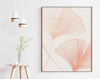 Blush Pink Ginkgo Wall Printable, Water Color Leaf, Digital download, Floral plant print