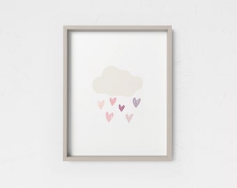 Pink Cloud Wall Art Printable, Gender Neutral  Printable Nursery Wall Art, Baby Shower Nursery Gift, Purple Girls Room