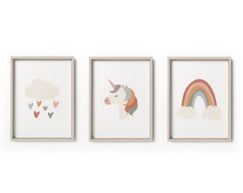 Rainbow & Unicorn Cloud Wall Art Printable,Gender Neutral  Printable Nursery Wall Art, Baby Shower Nursery Gift