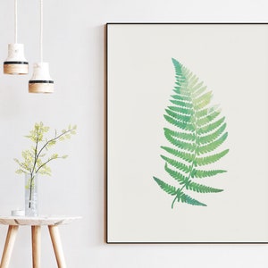 Botanical Fern Wall Printable, Water Color Leaf, Digital download, Tropical plant print