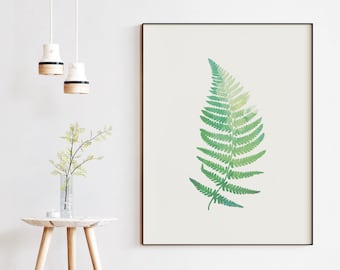 Botanical Fern Wall Printable, Water Color Leaf, Digital download, Tropical plant print