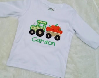 Boy pumpkin tractor shirt, Pumpkin shirt, tractor shirt, boys fall shirt,