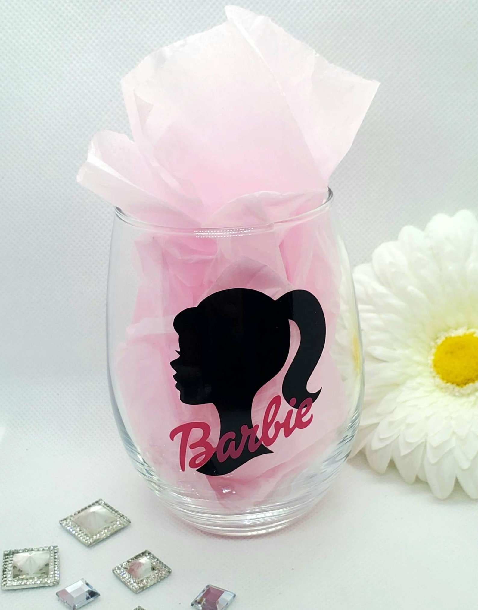 pink barbie wine glasses