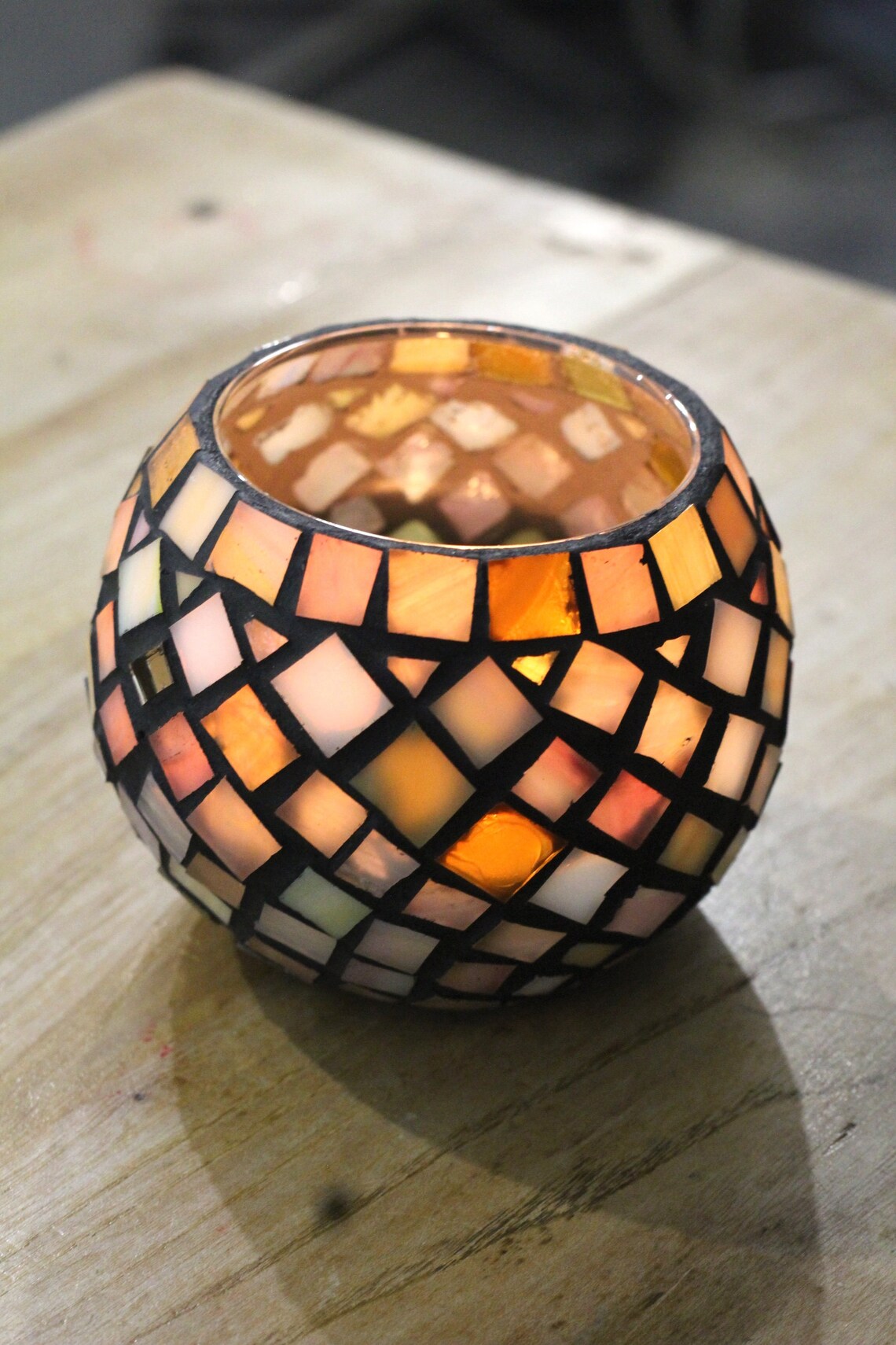 Bowl tealight holder Stained glass mosaic lamp Nature lover Etsy