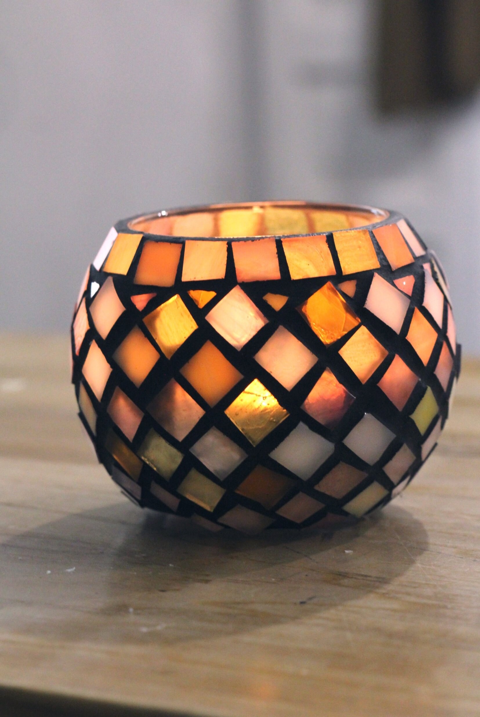 Bowl tealight holder Stained glass mosaic lamp Nature lover Etsy