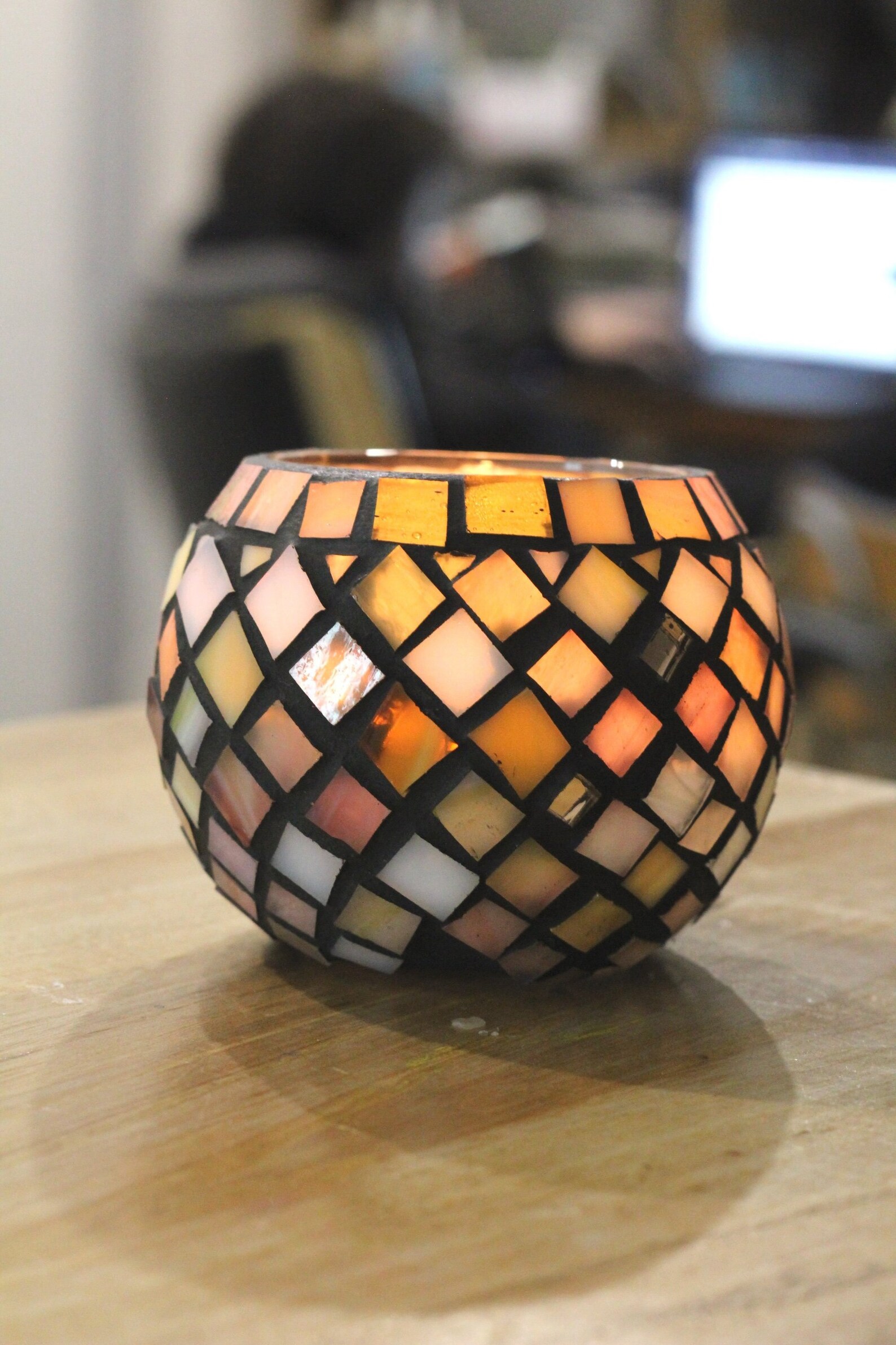 Bowl tealight holder Stained glass mosaic lamp Nature lover Etsy