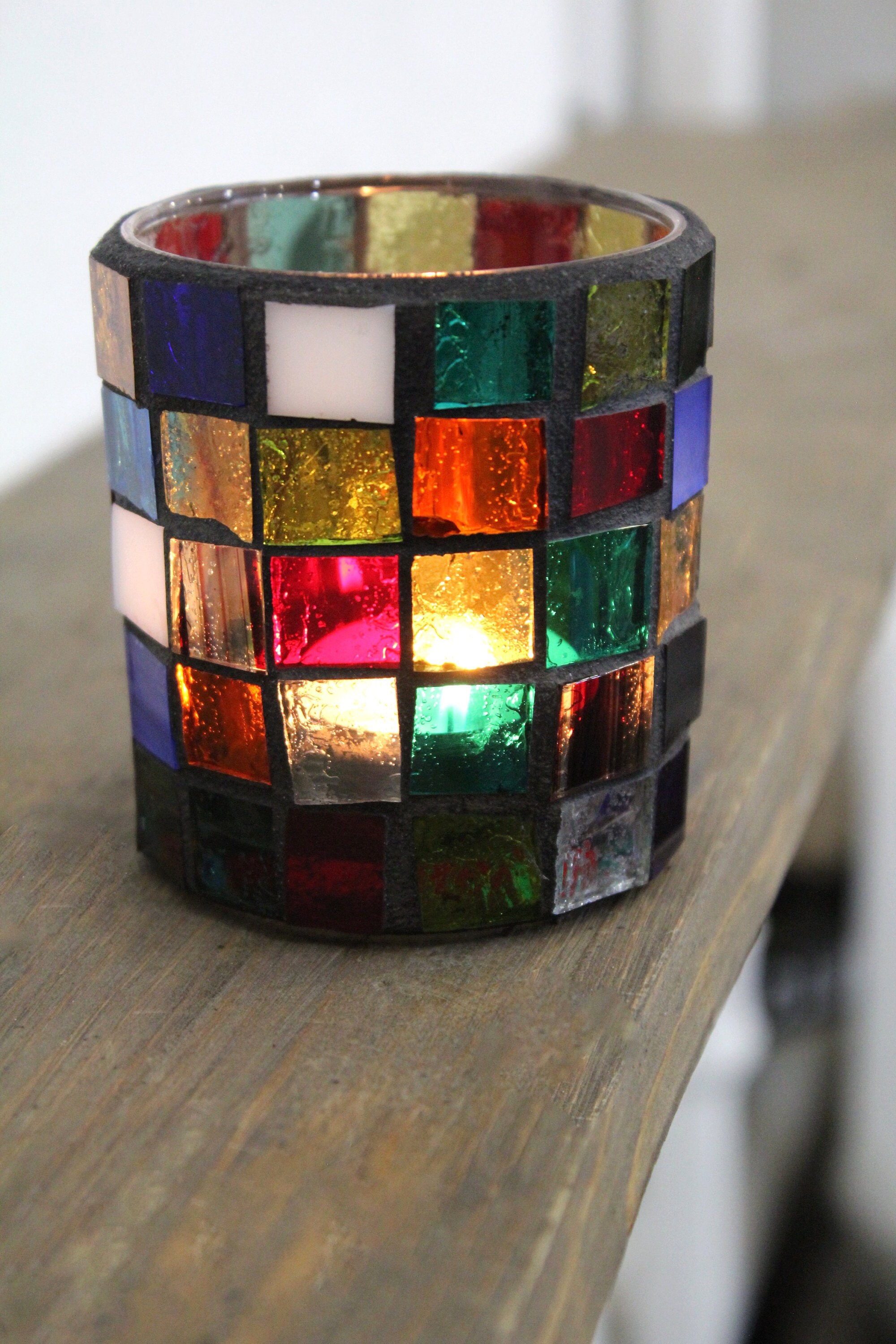 Stained glass candle holder Mosaic candle holder Holiday Etsy