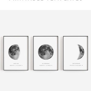 Moon phase print, Crescent moon, Nursery print, Baby birth print, Moon poster, Moon phase printable, Custom moon phase, Birth coordinates image 7