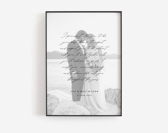 Wedding vows print, Wedding vows keepsake, Personalized wedding gift, Calligraphy vows, Photo vows, Vows with picture, Black and white, DIY