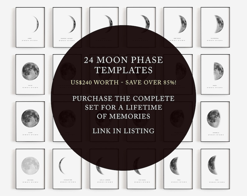 Unique Christmas gifts, Gift for her, Gift for him, Moon phase template, Moon phase print DIY, Personalized location print, Special date image 7