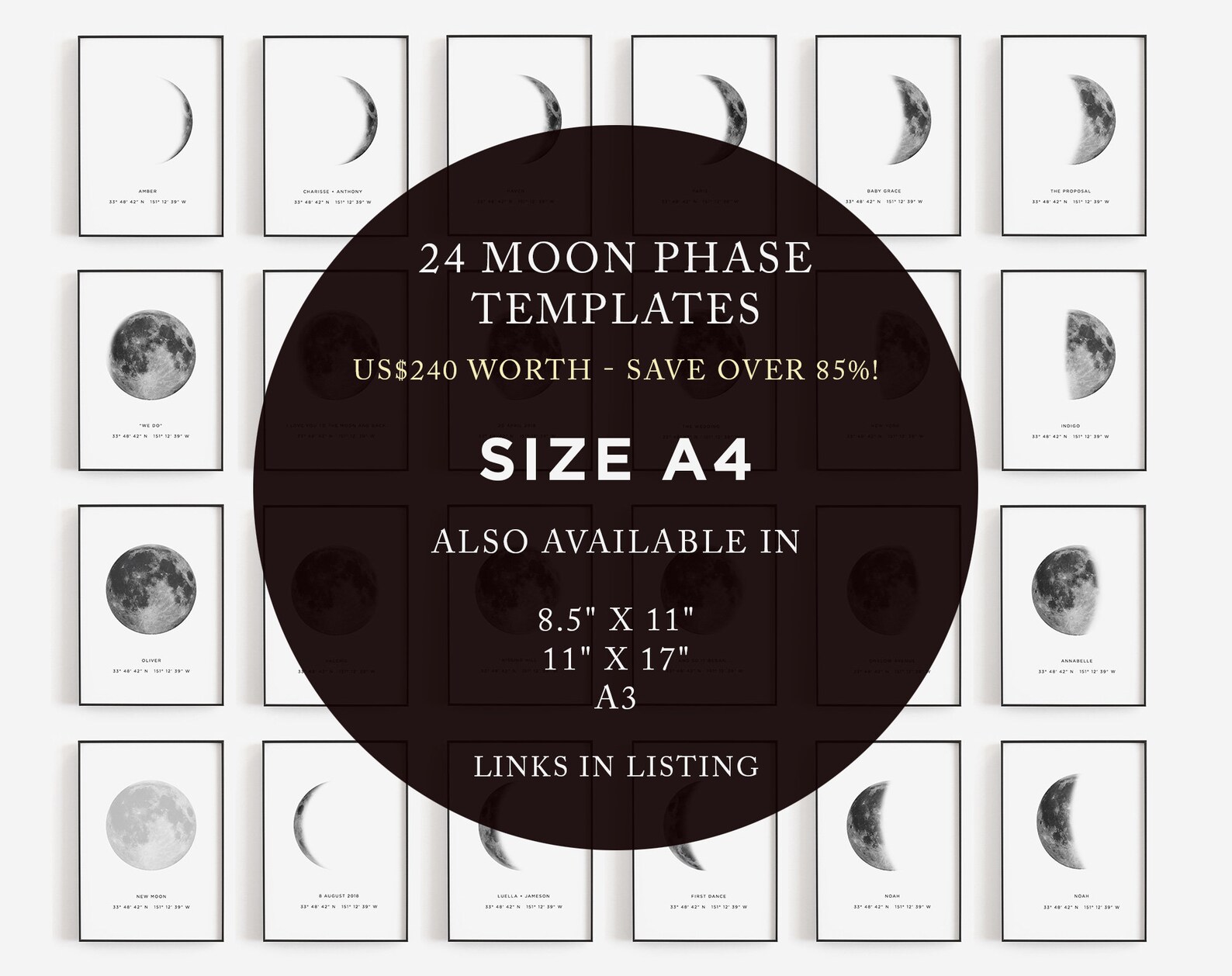A4 BUNDLE Moon Phase Printable Baby Birth Print Birthday - Etsy