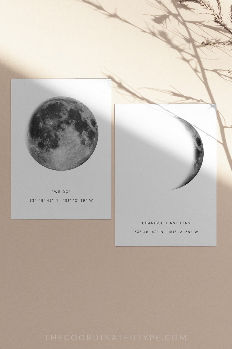 Wedding gift for couple, Moon phase print, Custom moon phase poster, Coordinates print, Personalized print, Templett print, Last minute gift image 3