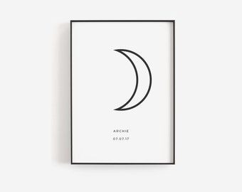 Moon print TEMPLATE, Moon wall art, Moon art, Moon poster, Moon phases, Waning moon, Custom moon print, Personalized birth print, Minimalism