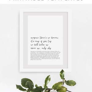 Song Lyrics Print, Song Lyrics Wall Art, Editable Print, Song Lyrics ...