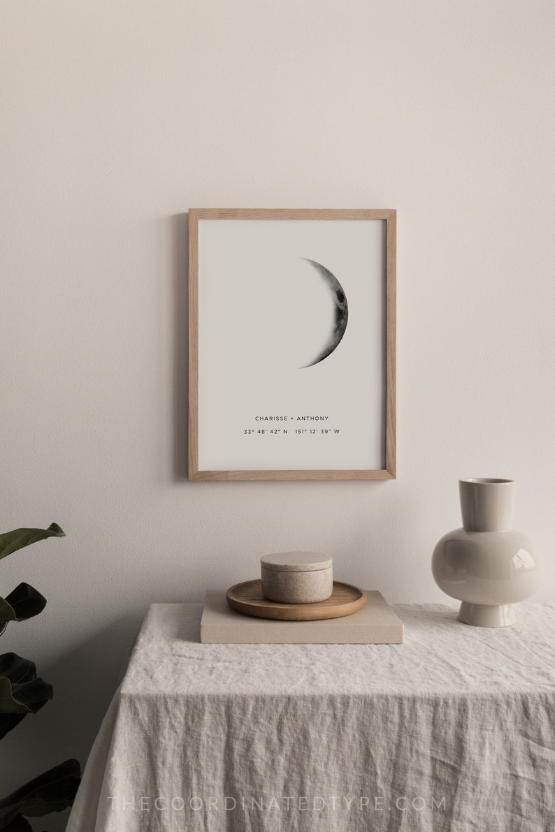 Wedding gift for couple, Moon phase print, Custom moon phase poster, Coordinates print, Personalized print, Templett print, Last minute gift image 2