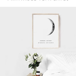 Wedding gift for couple, Moon phase print, Custom moon phase poster, Coordinates print, Personalized print, Templett print, Last minute gift image 6