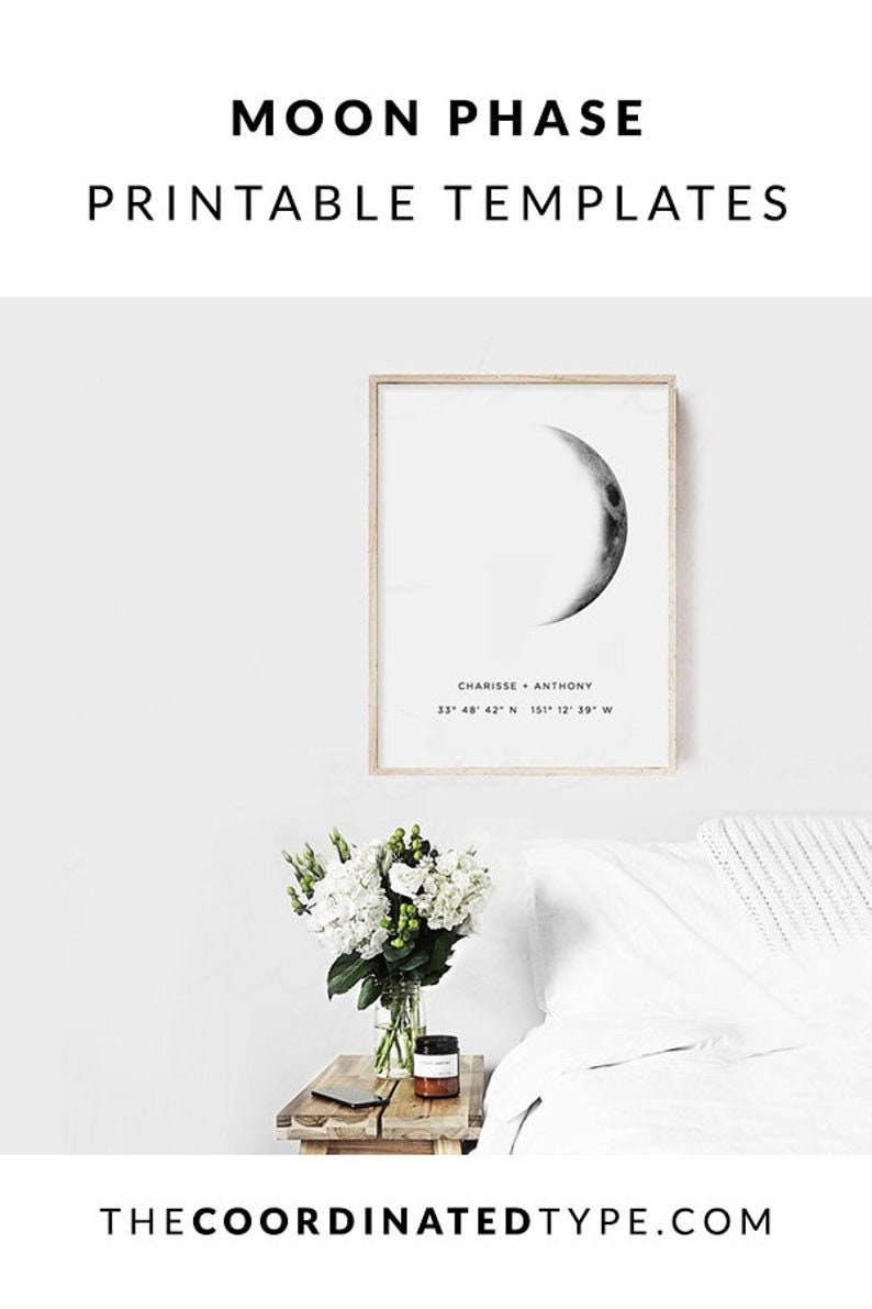 Wedding gift for couple, Moon phase print, Custom moon phase poster, Coordinates print, Personalized print, Templett print, Last minute gift image 6