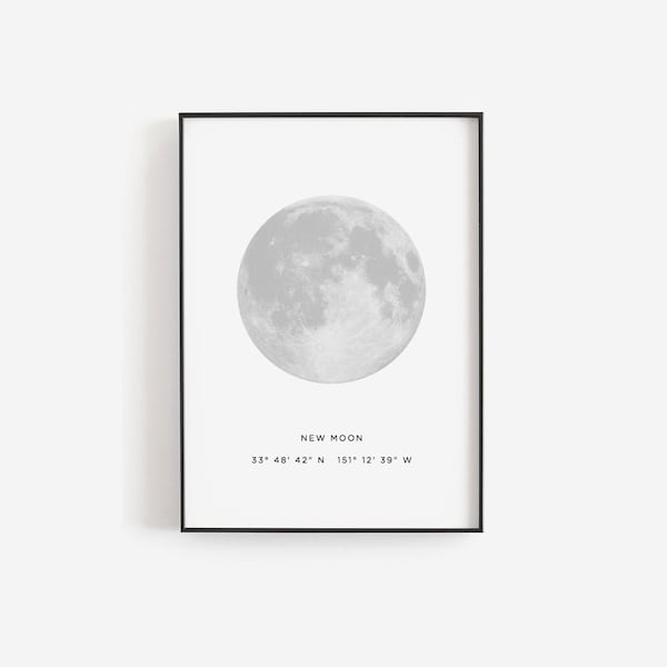 New moon print, New moon poster, Moon phase and coordinates, Moon print, Astronomy print, Astrology art, Moon art printable, Moon decor