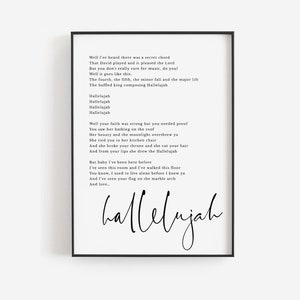 Personalized Christmas gift, Jeff Buckley print, Hallelujah lyrics, Song lyrics wall art, Custom lyrics print, Custom print, Custom quote