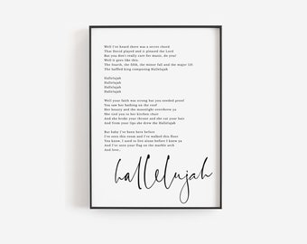 Personalized Christmas gift, Jeff Buckley print, Hallelujah lyrics, Song lyrics wall art, Custom lyrics print, Custom print, Custom quote