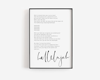 Personalized Christmas gift, Jeff Buckley print, Hallelujah lyrics, Song lyrics wall art, Custom lyrics print, Custom print, Custom quote