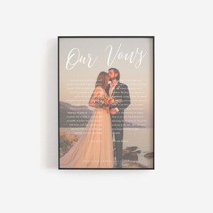 Impression de vœux de mariage avec photo, Art mural des vœux de mariage, Art des vœux de mariage, Cadeau du premier anniversaire, Cadeau de mariage personnalisé, Cadeaux pour couple