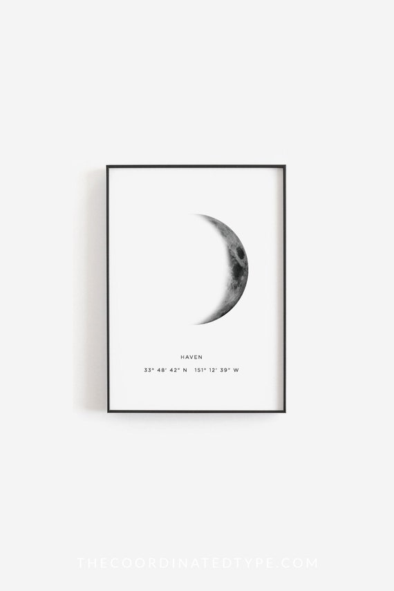 Moon Phase Print Crescent Moon Nursery Print Baby Birth Print Moon Poster Moon Phase Printable Custom Moon Phase Birth Coordinates Etsy Canada