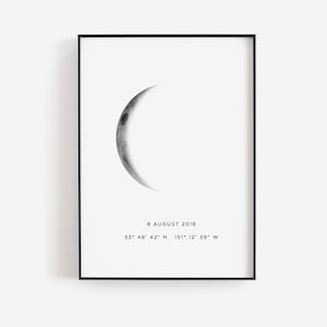 Special dates gift, Special dates wall art, Personalized date, Custom date, Crescent moon phase, Custom coordinates, Editable couples sign image 1