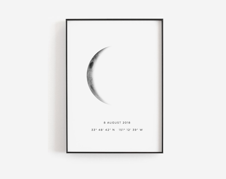 Special dates gift, Special dates wall art, Personalized date, Custom date, Crescent moon phase, Custom coordinates, Editable couples sign image 1