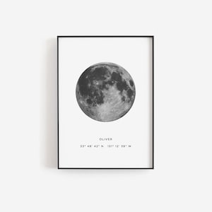 Modèle d'impression de lune, impression de phase de lune, impression de lune personnalisée, coordonnées, affiche de pleine lune, photographie de lune, cadeau de mariage, cadeau d'anniversaire