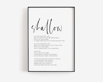 Shallow song lyrics art, A star is born, Song lyrics wall art, Lyrics art, Song lyrics print, Custom poetry print, Printable quote template