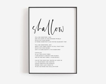 Shallow song lyrics art, A star is born, Song lyrics wall art, Lyrics art, Song lyrics print, Custom poetry print, Printable quote template