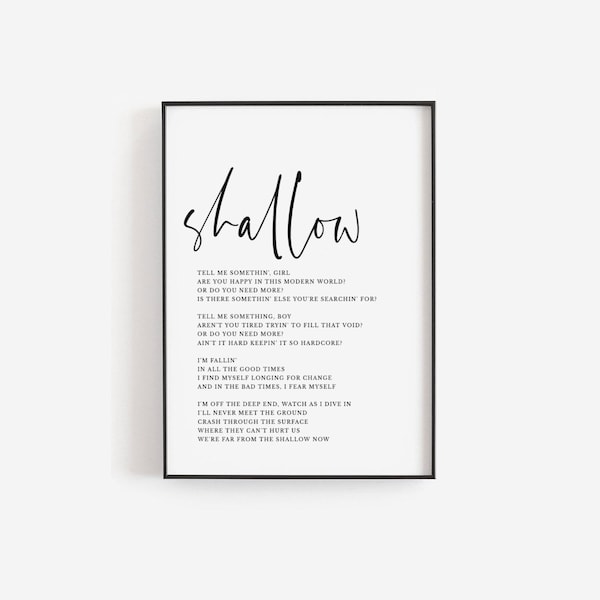 Shallow song lyrics art, A star is born, Song lyrics wall art, Lyrics art, Song lyrics print, Custom poetry print, Printable quote template