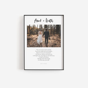 Wedding vows photo print, Vows printable, 1st anniversary gift paper, Gift for husband, Custom wedding vows, Wedding vows calligraphy