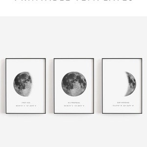 Wedding gift for couple, Moon phase print, Custom moon phase poster, Coordinates print, Personalized print, Templett print, Last minute gift image 7