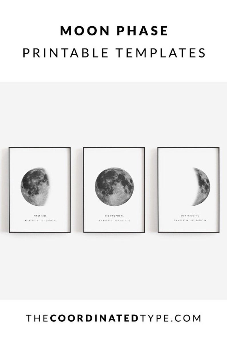 Wedding gift for couple, Moon phase print, Custom moon phase poster, Coordinates print, Personalized print, Templett print, Last minute gift image 7