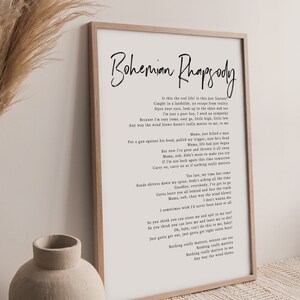 Bohemian Rhapsody print Bohemian Rhapsody song lyrics art | Etsy