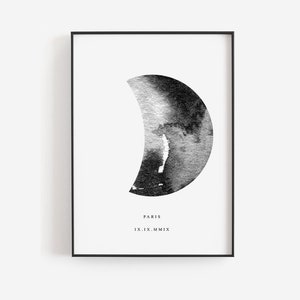 Celestial decor, Moon phase print, Travel printable, Location gifts, Editable templates to print, Watercolor moon art, Custom gifts for her