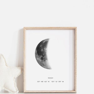 Baby moon print, Baby boy gift, Gifts for boys, Moon art, Moon phase print, Nursery name sign, Location coordinates, Custom moon phase pdf image 9