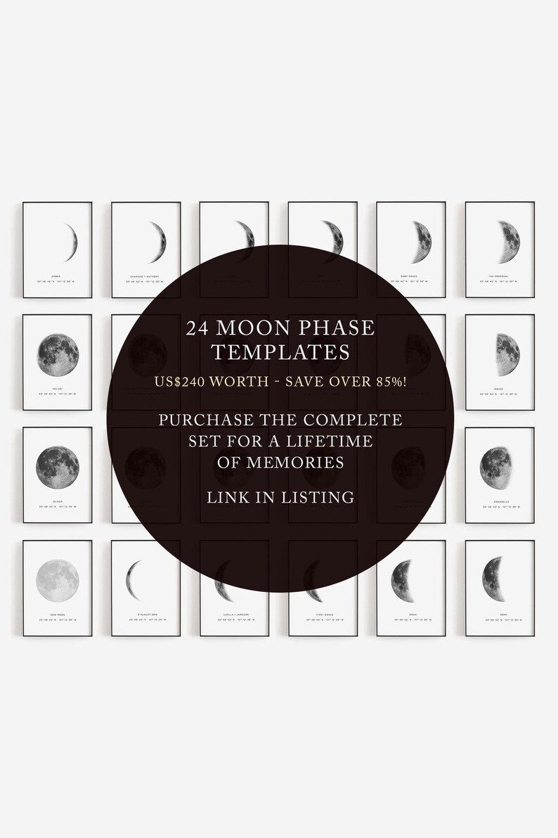 Half moon print, Moon art, Birthday gift ideas, Moon phase print, Personalized moon print, Personalized birth print, Location coordinates image 7