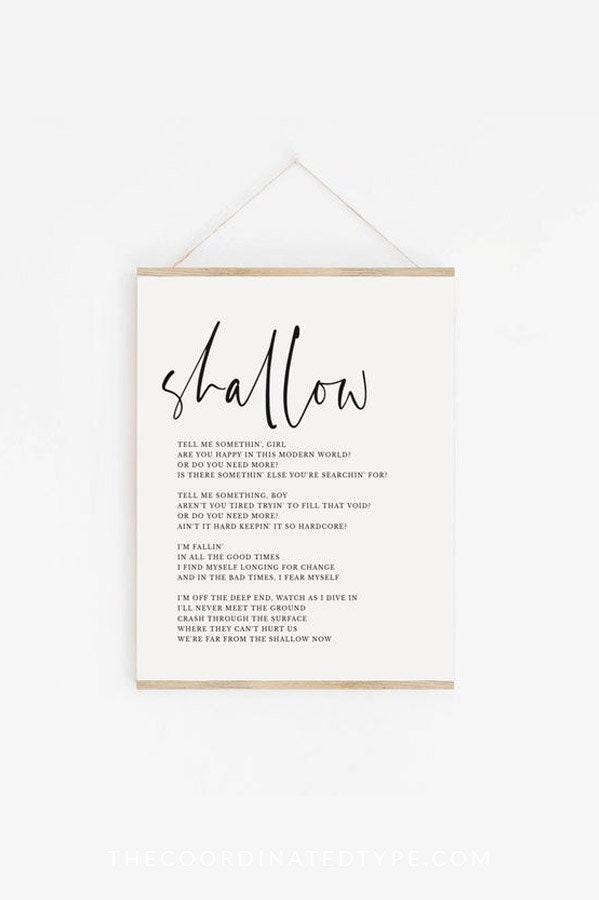 Shallow song lyrics art A star is born Song lyrics wall art Etsy