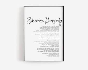 Bohemian Rhapsody print, Bohemian Rhapsody song lyrics art, Editable quote template, Queen band, Song posters, Custom print, Printable song