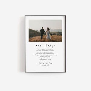 Impression de vœux de mariage, art mural de vœux de mariage, art de vœux de mariage, cadeau du premier anniversaire, vœux de mariage pour elle et lui avec photo, impression de nos vœux