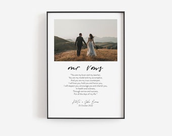 Wedding vows print, Wedding vows wall art, Wedding vows art, First anniversary gift, His and Hers wedding vows with photo, Our vows print