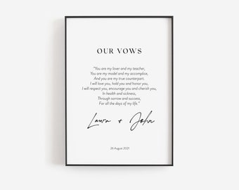 Votos de boda imprimibles, arte de pared de votos de boda, impresión de votos de boda, regalos de aniversario para él, signo de votos, votos imprimibles, votos personalizados