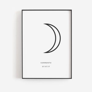 Personalized moon print TEMPLATE, Moon phase poster, Crescent moon wall art, Simple moon poster, Minimalist Line art print, Line sketch